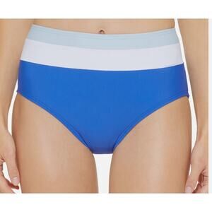 DKNY Women's Blue Colorblocked High Waist Swim Bikini Bottoms - Large NWT
